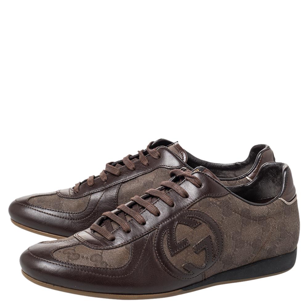 Gucci Brown GG Canvas And Leather Low Top Sneakers Size 38 In Fair Condition In Dubai, Al Qouz 2