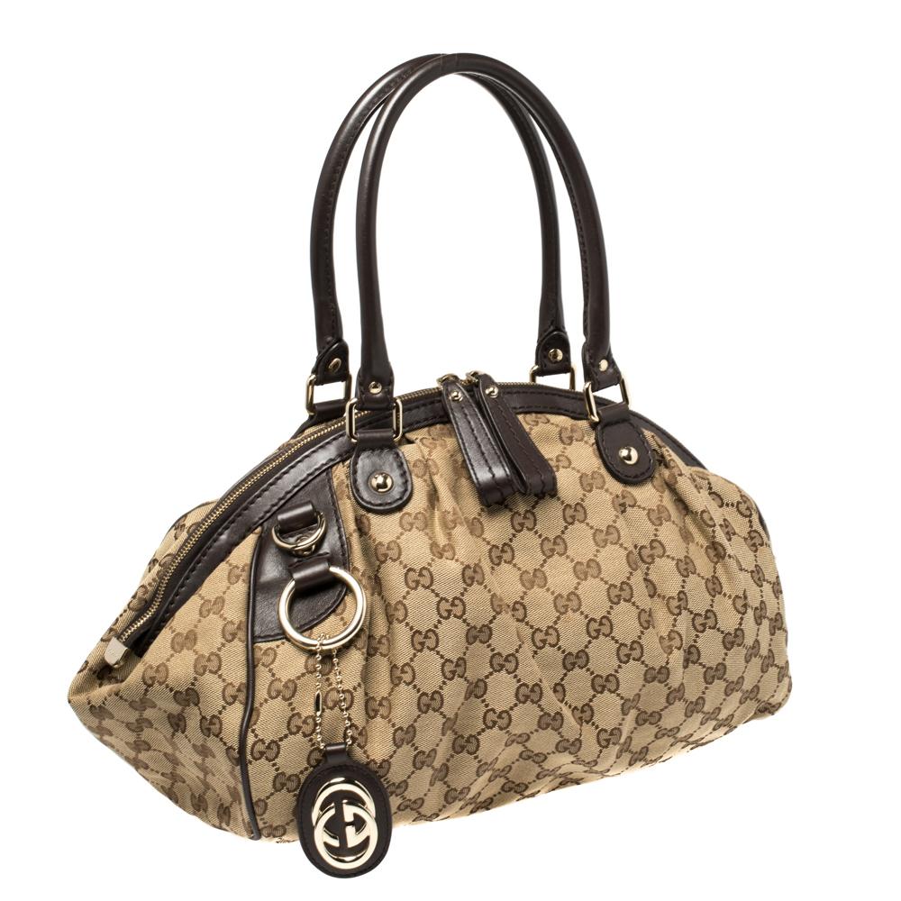 Women's Gucci Brown GG Canvas and Leather Medium Sukey Boston Bag