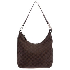 Gucci Brown GG Canvas And Leather Top Zip Hobo