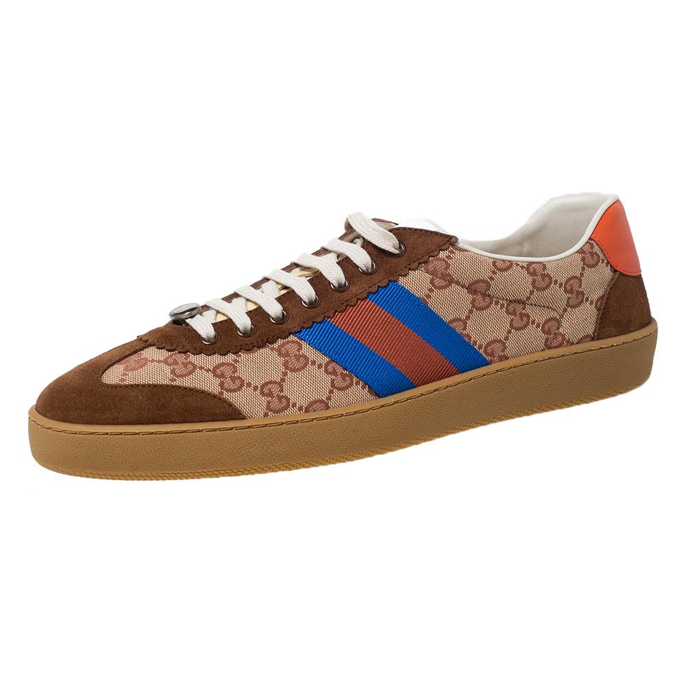 Gucci Brown GG Canvas and Suede Web G74 Sneakers Size 46 For Sale at 1stDibs
