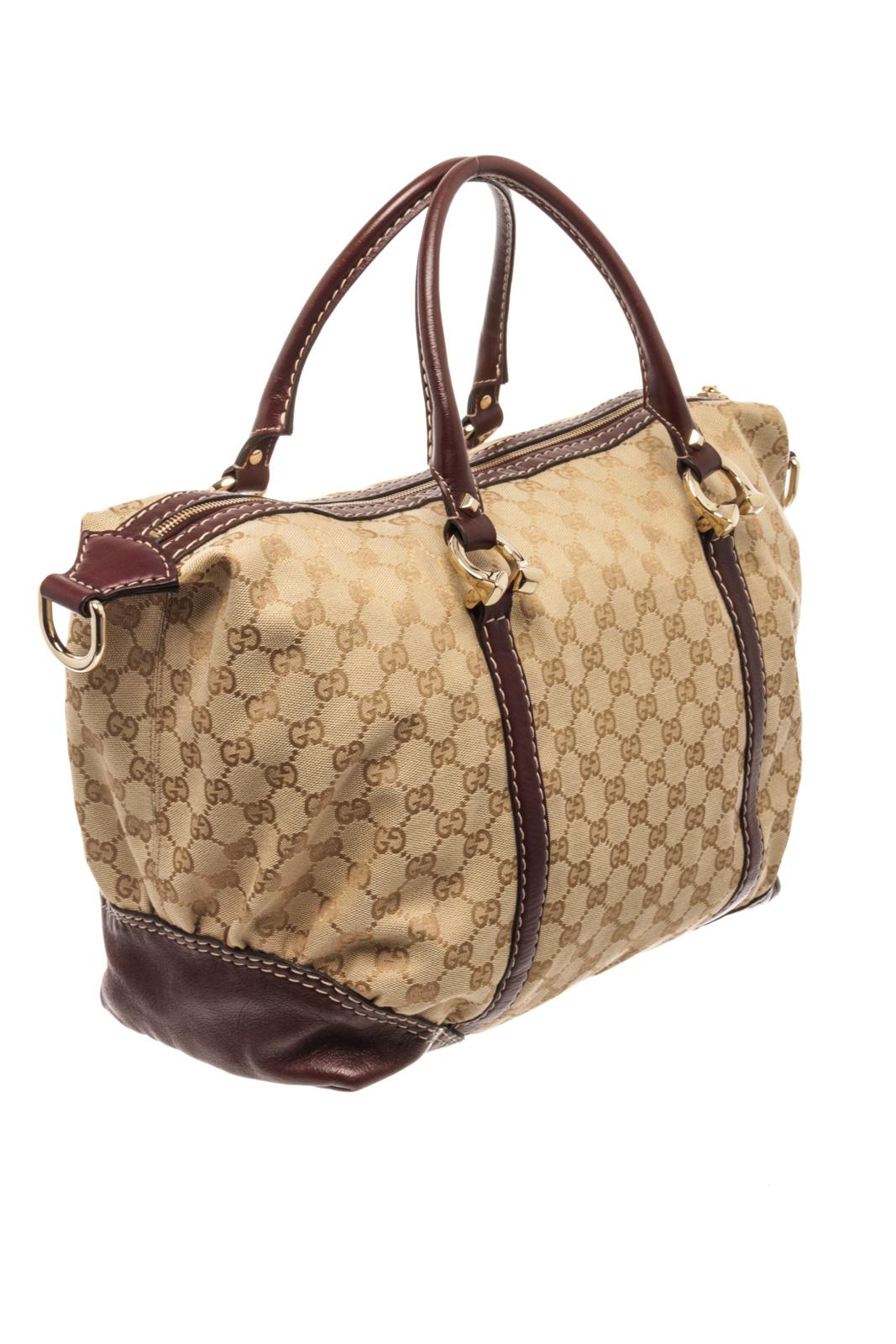 Gucci Brown GG Canvas Boston Bag For Sale at 1stDibs
