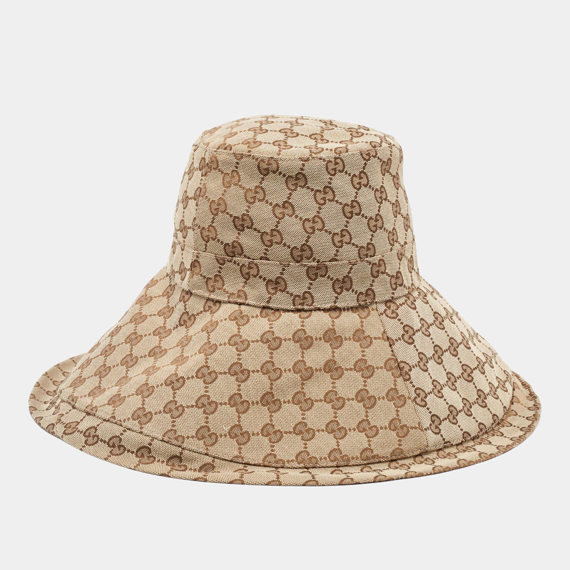Gucci Brown GG Canvas Jacquard Wide Brim Bucket Hat S In Good Condition In Dubai, Al Qouz 2
