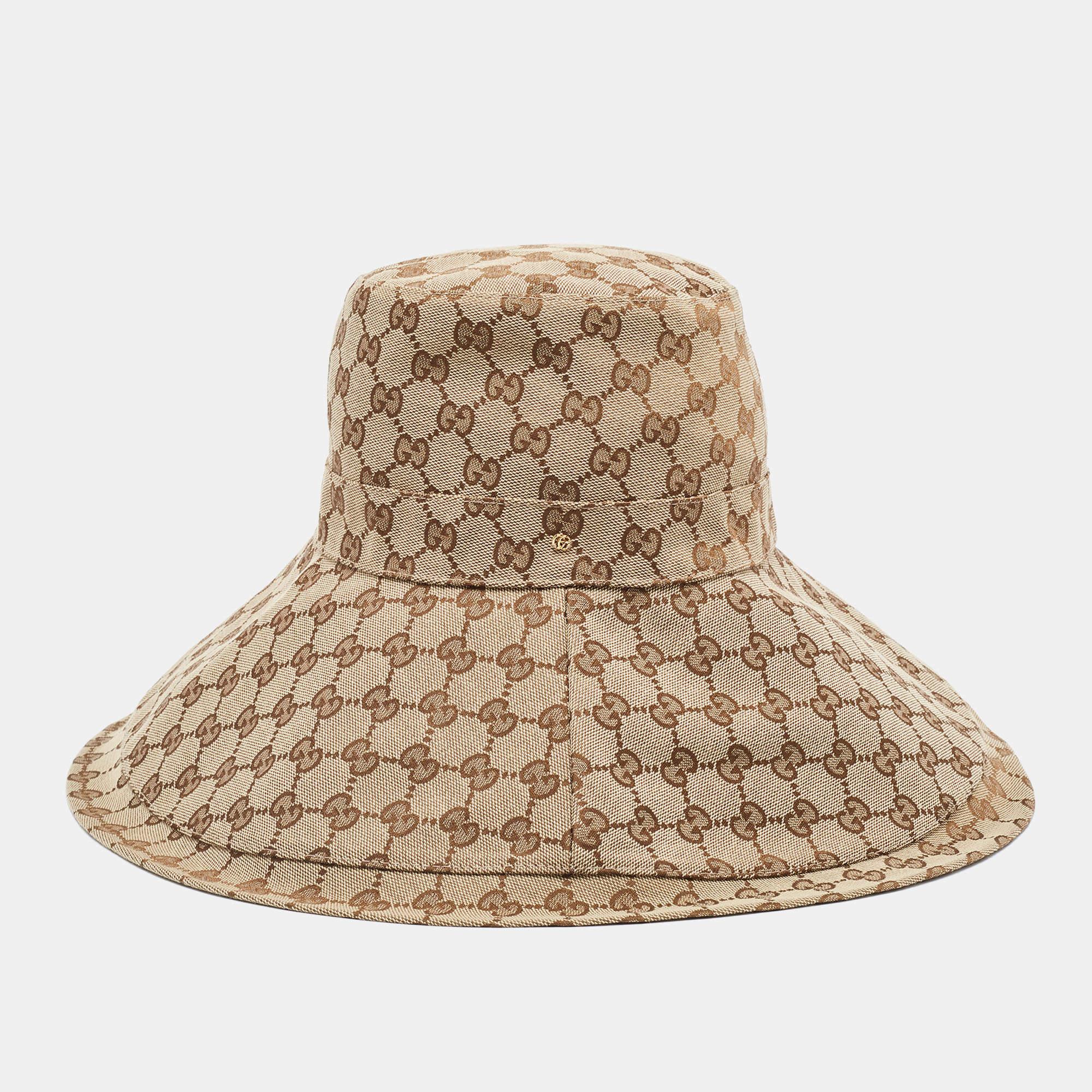 Women's Gucci Brown GG Canvas Jacquard Wide Brim Bucket Hat S