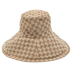 Used Gucci Brown GG Canvas Jacquard Wide Brim Bucket Hat S