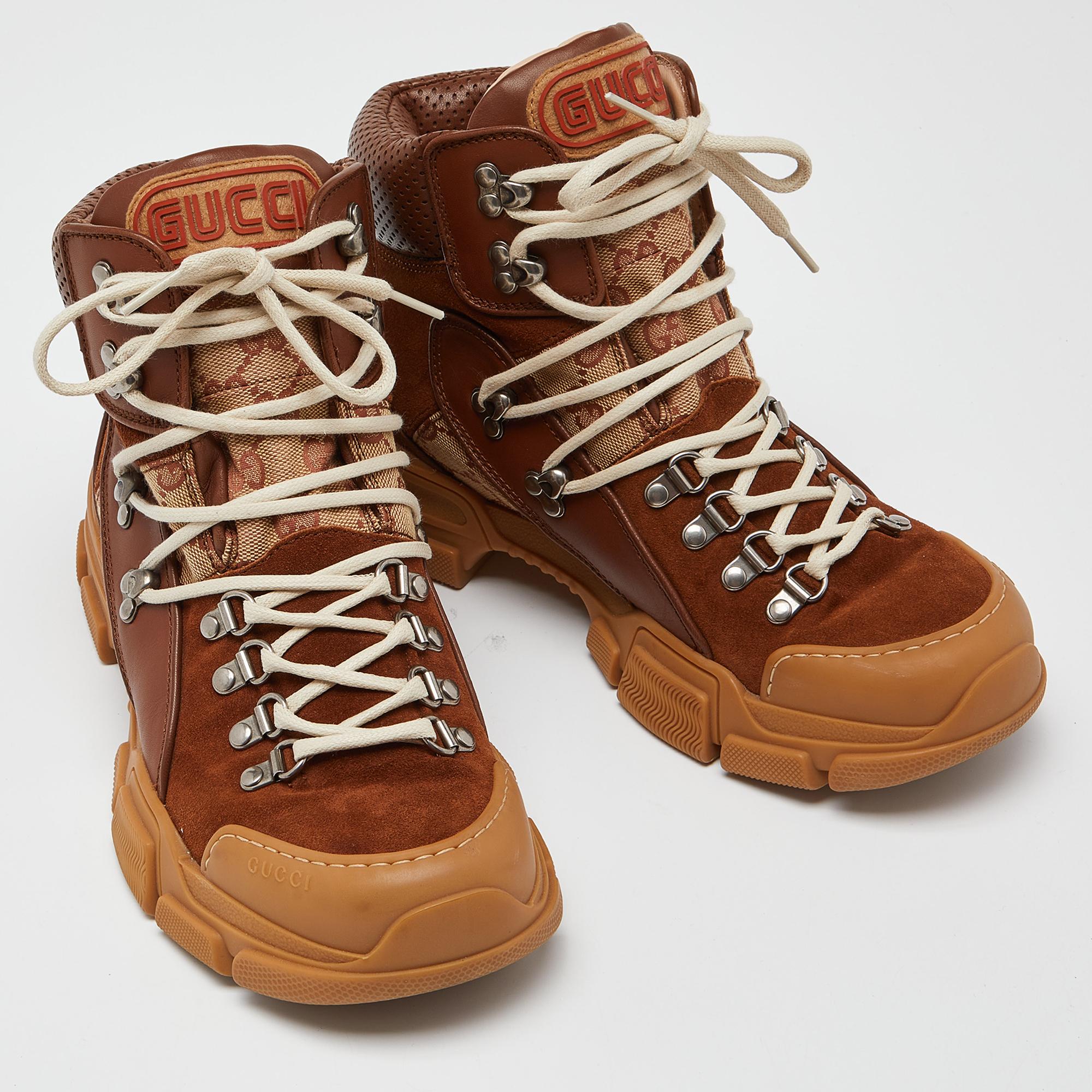 Gucci Brown GG Canvas, Leather and Suede Journey Hiker Boots Size 40 1