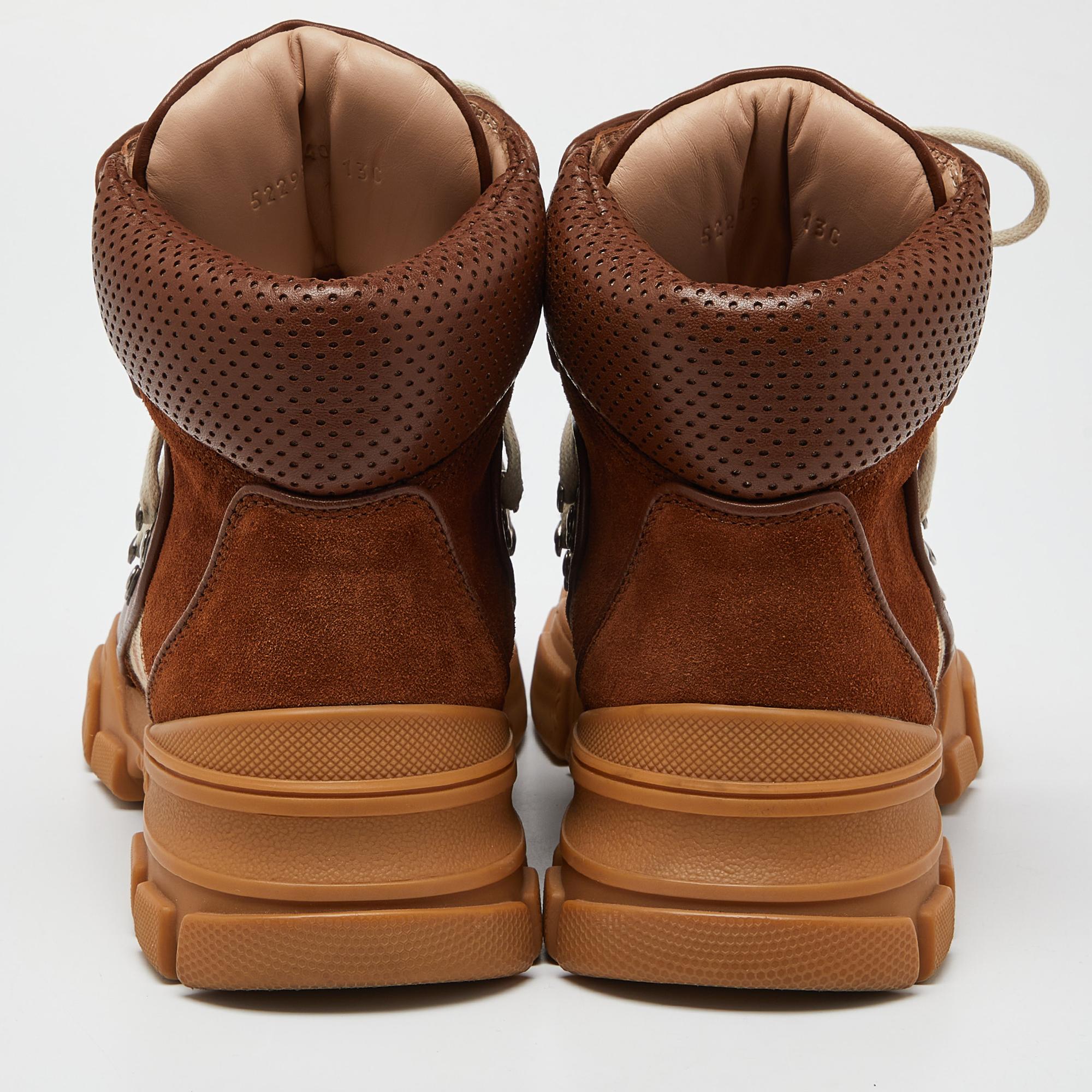 Gucci Brown GG Canvas, Leather and Suede Journey Hiker Boots Size 40 2