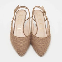 Gucci Brown GG Canvas Slingback Pumps Size 37.5