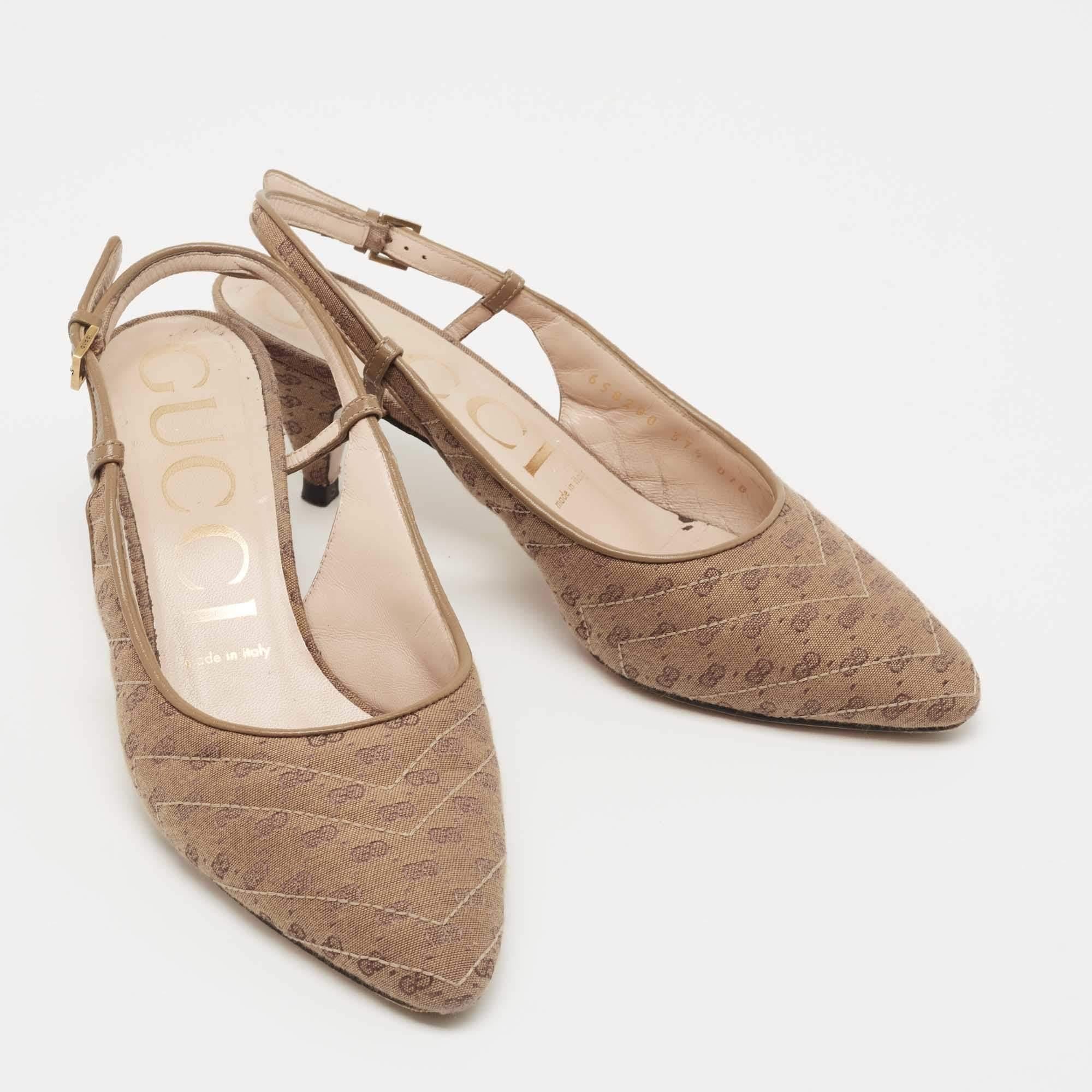 Gucci Brown GG Canvas Slingback Pumps Size 37.5 1