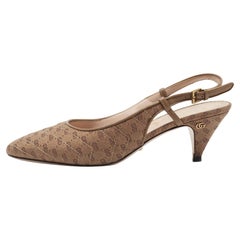 Gucci Brown GG Canvas Slingback Pumps Size 37.5