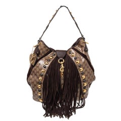 Gucci Brown GG Crystal And Leather Babouska Hobo