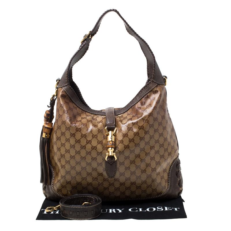 Gucci Brown GG Crystal Canvas and Leather Large New Jackie Hobo 8