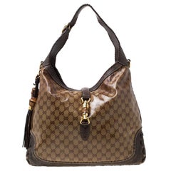 Gucci Brown GG Crystal Canvas and Leather Large New Jackie Hobo