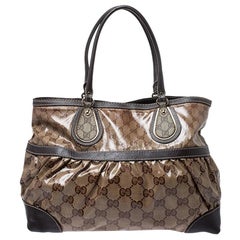 Gucci Brown GG Crystal Canvas and Leather Mix Tote