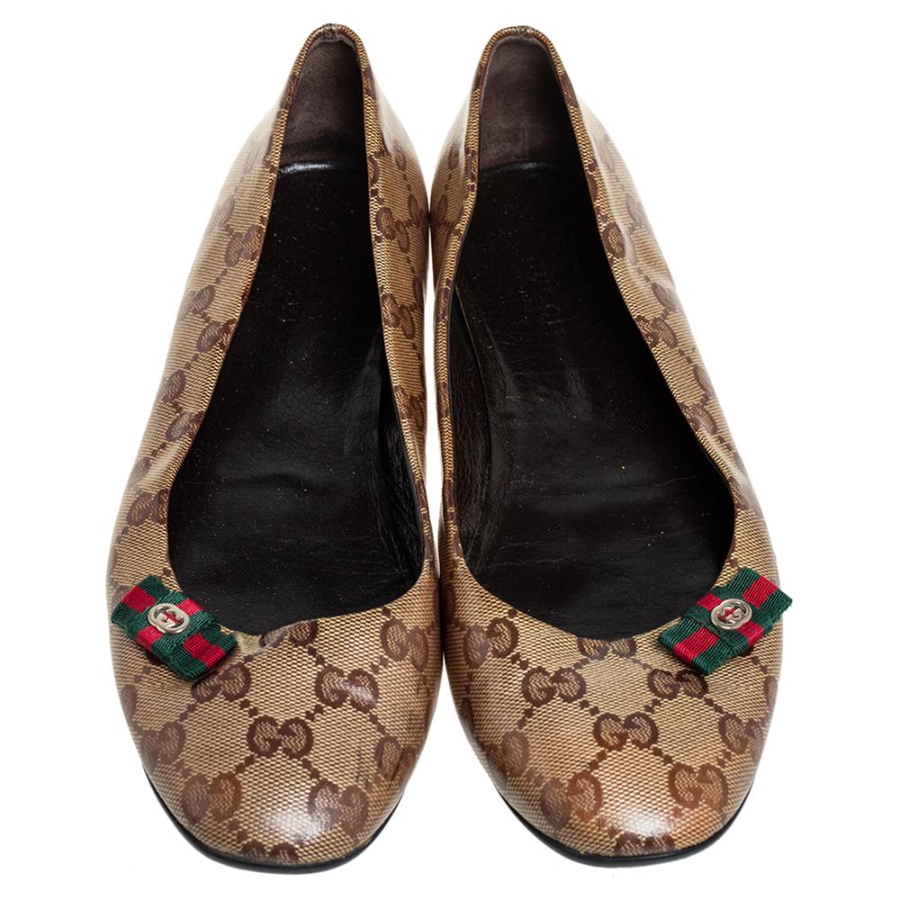 Nero Gucci Ballerine in tela marrone GG Crystal Taglia 39