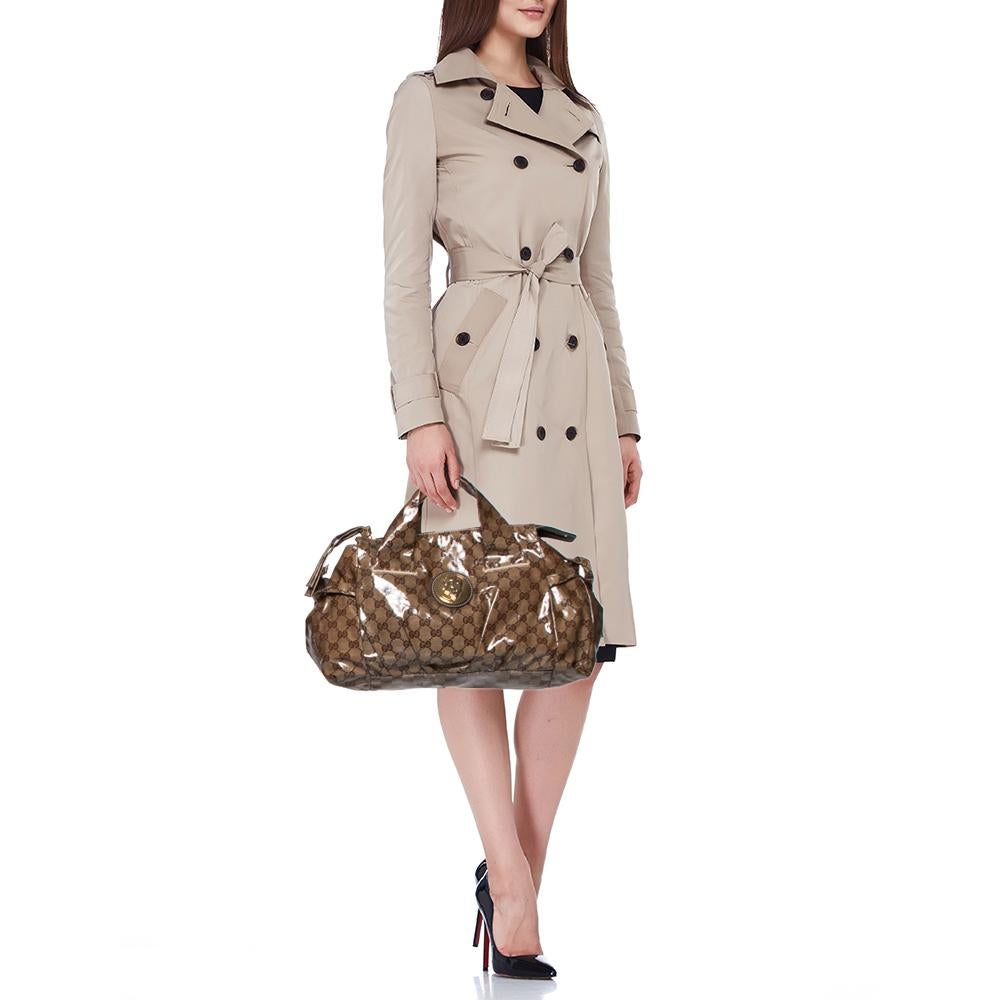 Gucci Brown GG crystal Canvas Hysteria Satchel In Good Condition In Dubai, Al Qouz 2