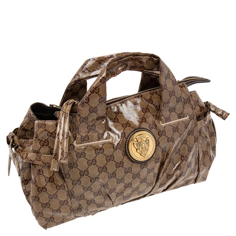 Women's Gucci Brown GG crystal Canvas Hysteria Satchel