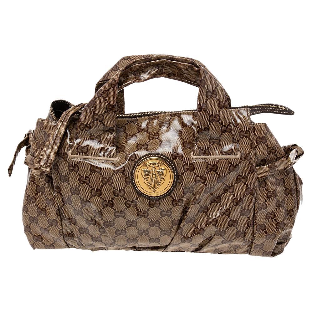 Gucci Brown GG crystal Canvas Hysteria Satchel