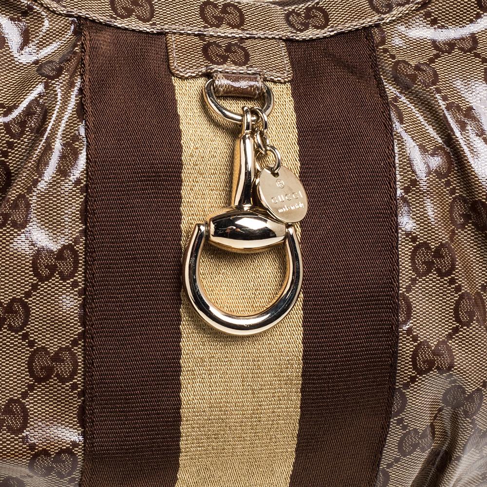 Gucci Brown GG Crystal Canvas Web Stripe Hobo 7