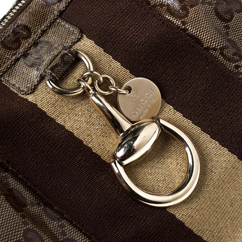 Gucci Brown GG Crystal Canvas Web Stripe Hobo In Good Condition In Dubai, Al Qouz 2