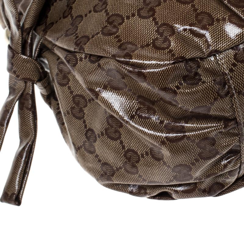 Women's Gucci Brown GG Crystal Canvas Web Stripe Hobo