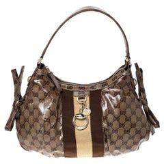 Gucci Brown GG Crystal Canvas Web Stripe Hobo