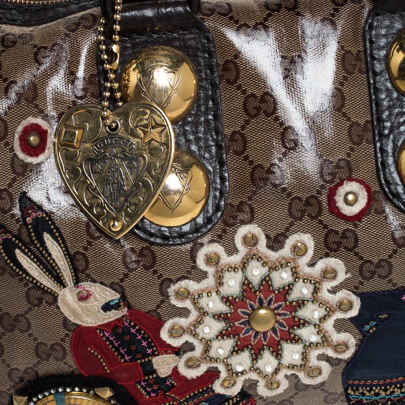 Gucci Brown GG Crystal Coated Canvas Babouska Fable Boston Bag 2
