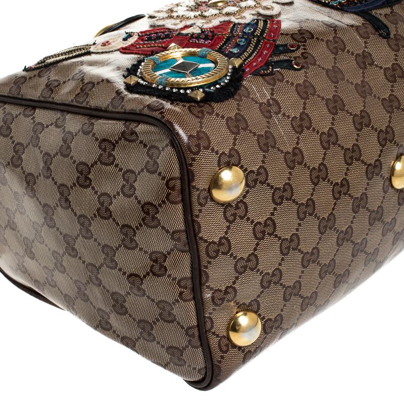Gucci Brown GG Crystal Coated Canvas Babouska Fable Boston Bag 2