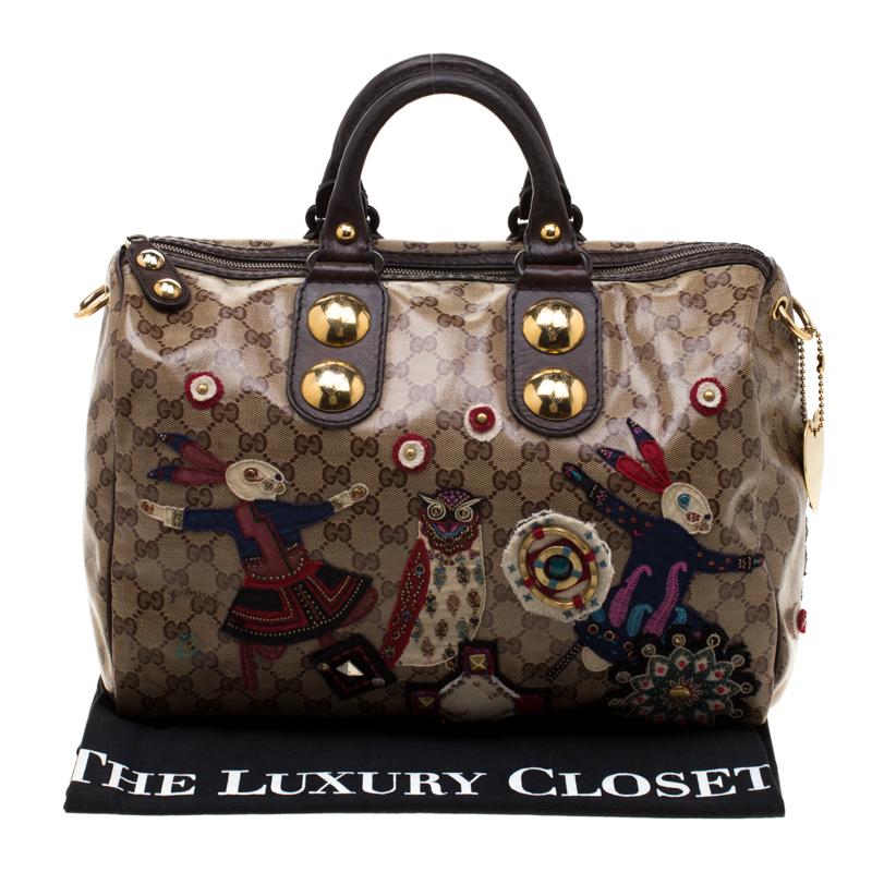 Gucci Brown GG Crystal Coated Canvas Babouska Fable Boston Bag For Sale ...