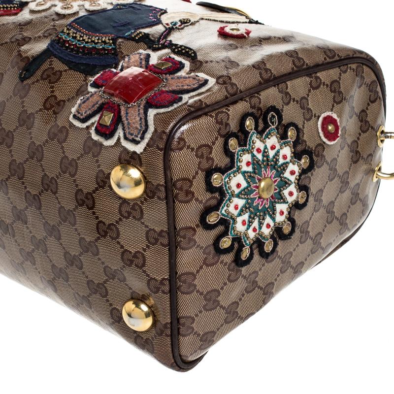 Women's Gucci Brown GG Crystal Coated Canvas Babouska Fable Boston Bag