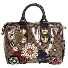 Used Gucci Brown GG Crystal Coated Canvas Babouska Fable Boston Bag