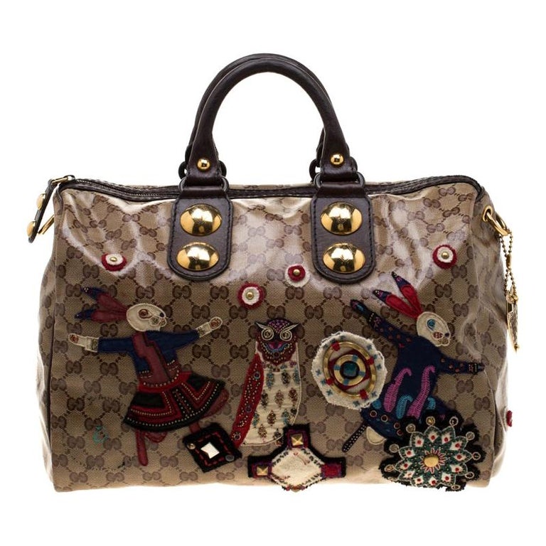 Gucci Brown GG Crystal Coated Canvas Babouska Fable Boston Bag For