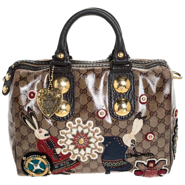 Gucci Brown GG Crystal Coated Canvas Babouska Fable Boston Bag at 1stDibs