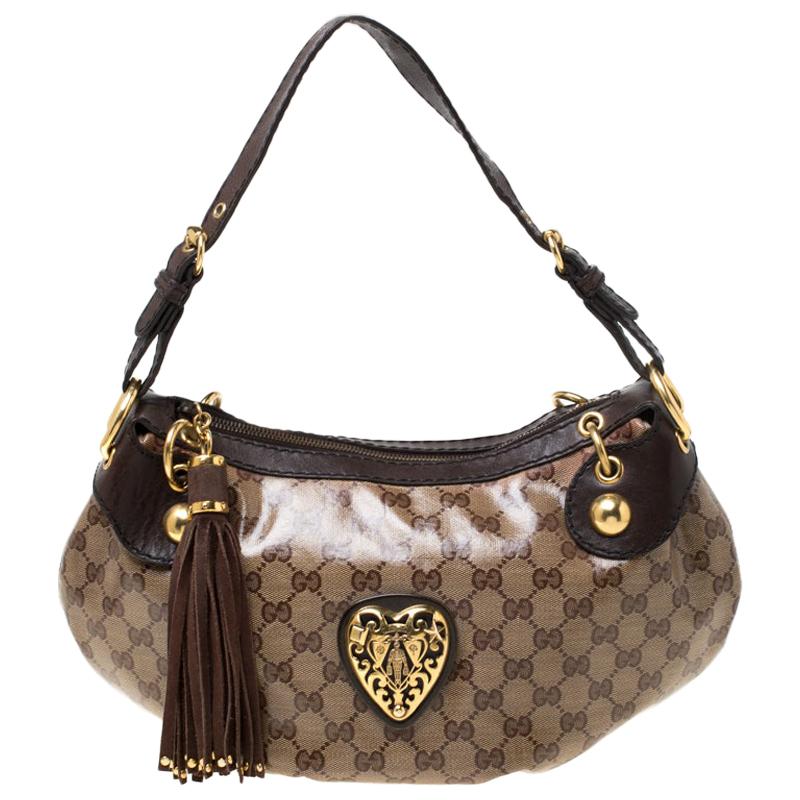 Gucci Brown GG Crystal Canvas and Leather Large New Jackie Hobo at 1stDibs