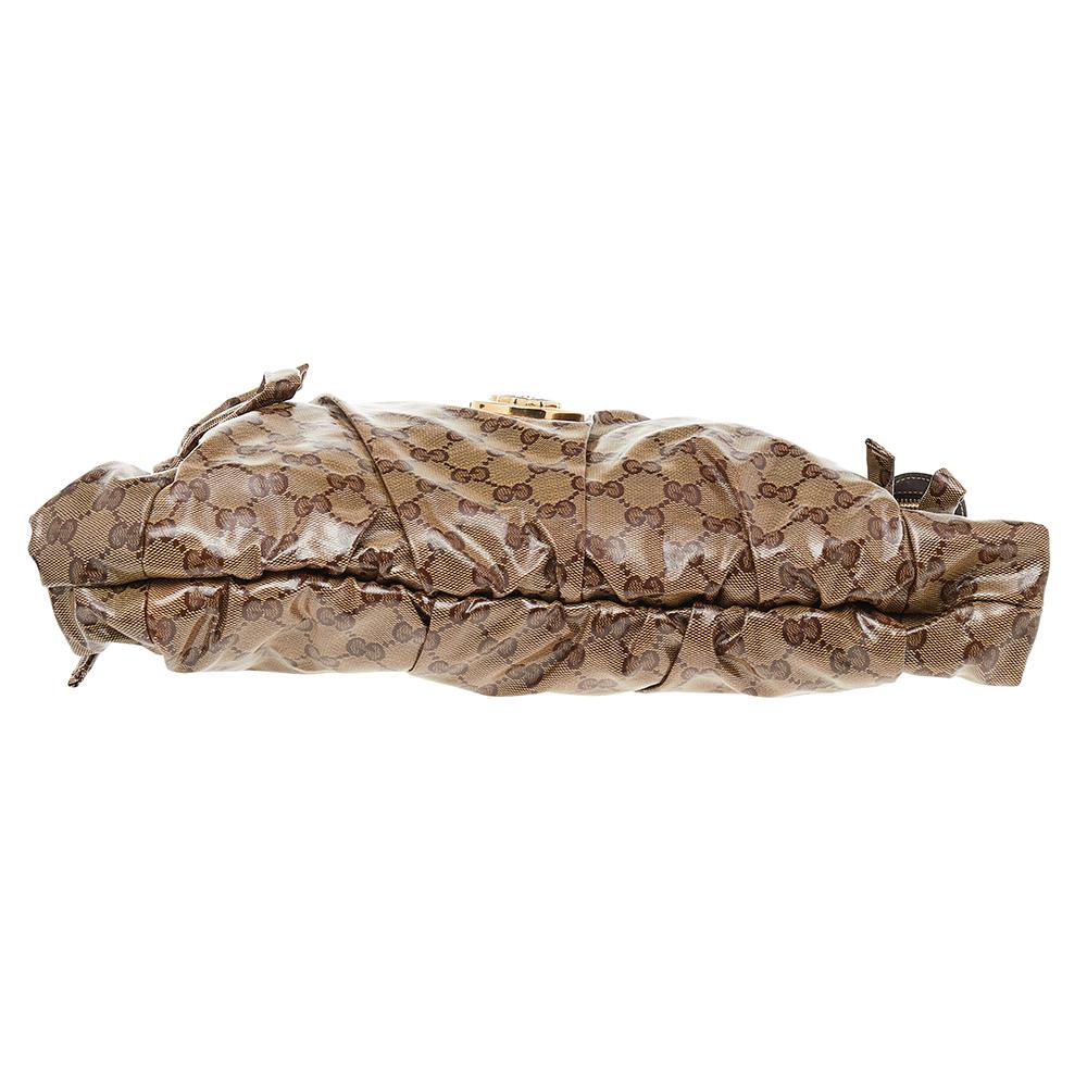Women's Gucci Brown GG Crystal Coated Canvas Large Hysteria Clutch