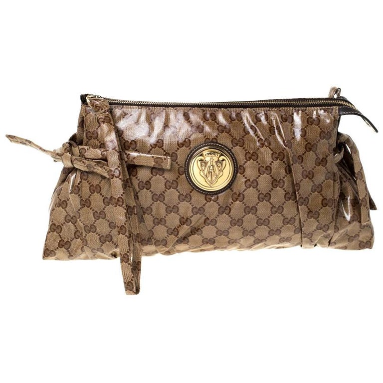 Gucci Brown GG Crystal Coated Canvas Large Hysteria Clutch For Sale at  1stDibs