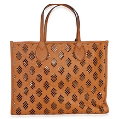 Gucci Brown GG Debossed Calfskin Diamond Cutout Medium Tote