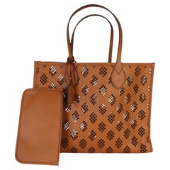 Gucci Brown GG Debossed Calfskin Diamond Cutout Medium Tote