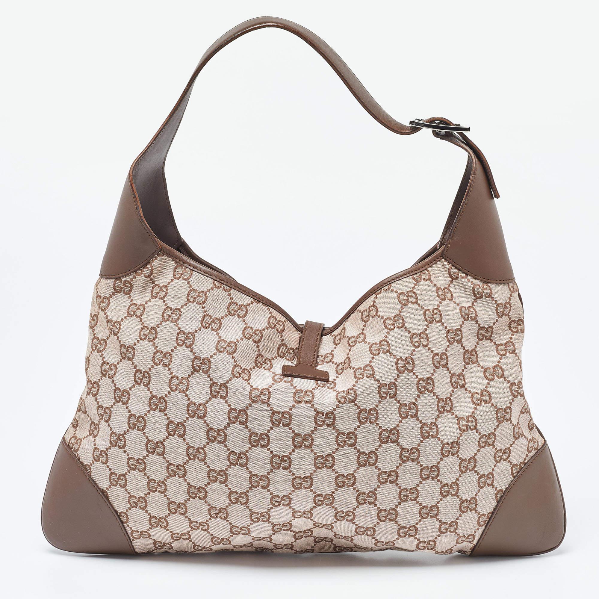 Gucci Brown GG Fabric and Leather Jackie O Hobo 1
