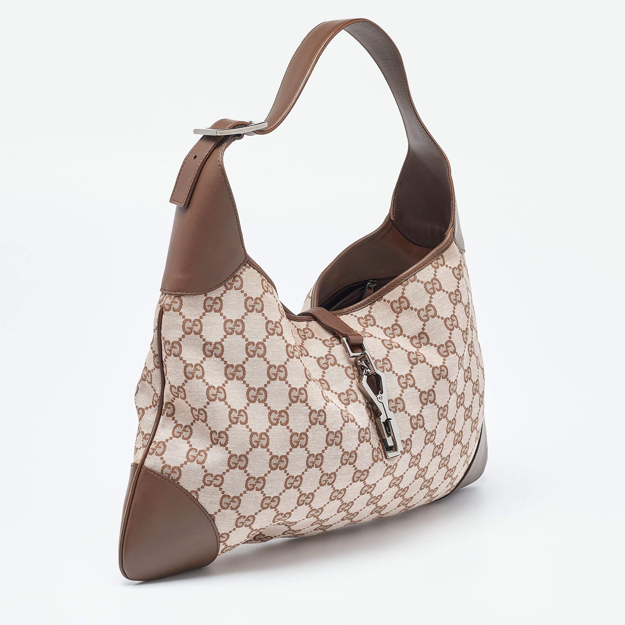 Gucci Brown GG Fabric and Leather Jackie O Hobo 2