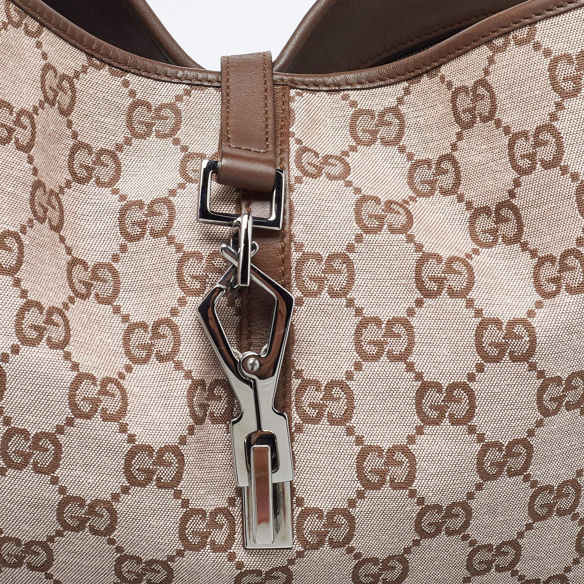 Gucci Brown GG Fabric and Leather Jackie O Hobo 3