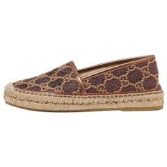 Gucci Brown GG Glitter Leather Espadrille Flats Size 36