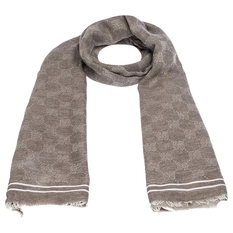 Gucci Brown GG Guccissima Monogram Cotton Scarf For Sale at 1stDibs | silk  square scarf