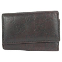 Vintage Gucci Brown GG Leather Guccissima 6 Key Holder Wallet Case 2ga112