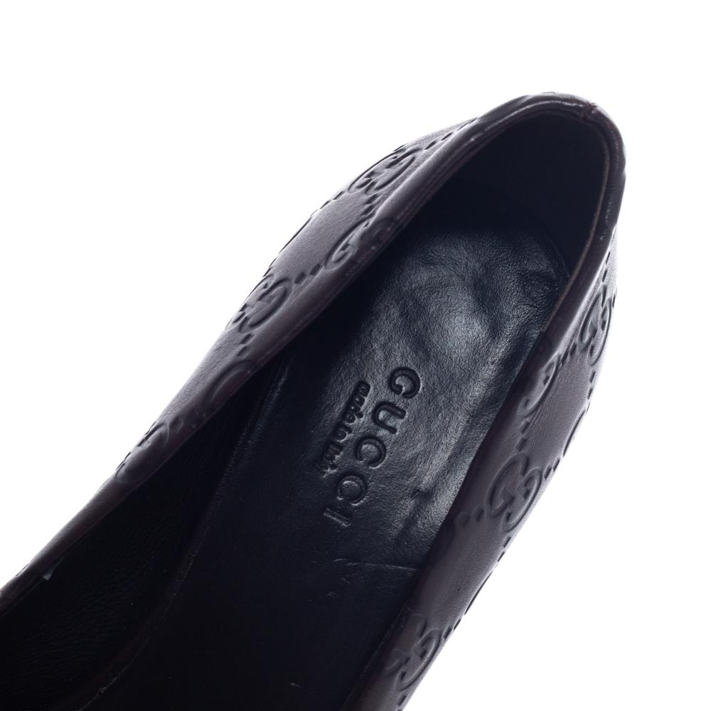 Gucci Brown GG Leather Peep Toe Platform Pumps Size 35 1