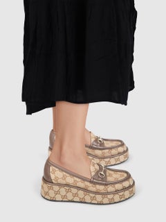 Gucci Brown GG Logo Platform Loafers Size IT 36