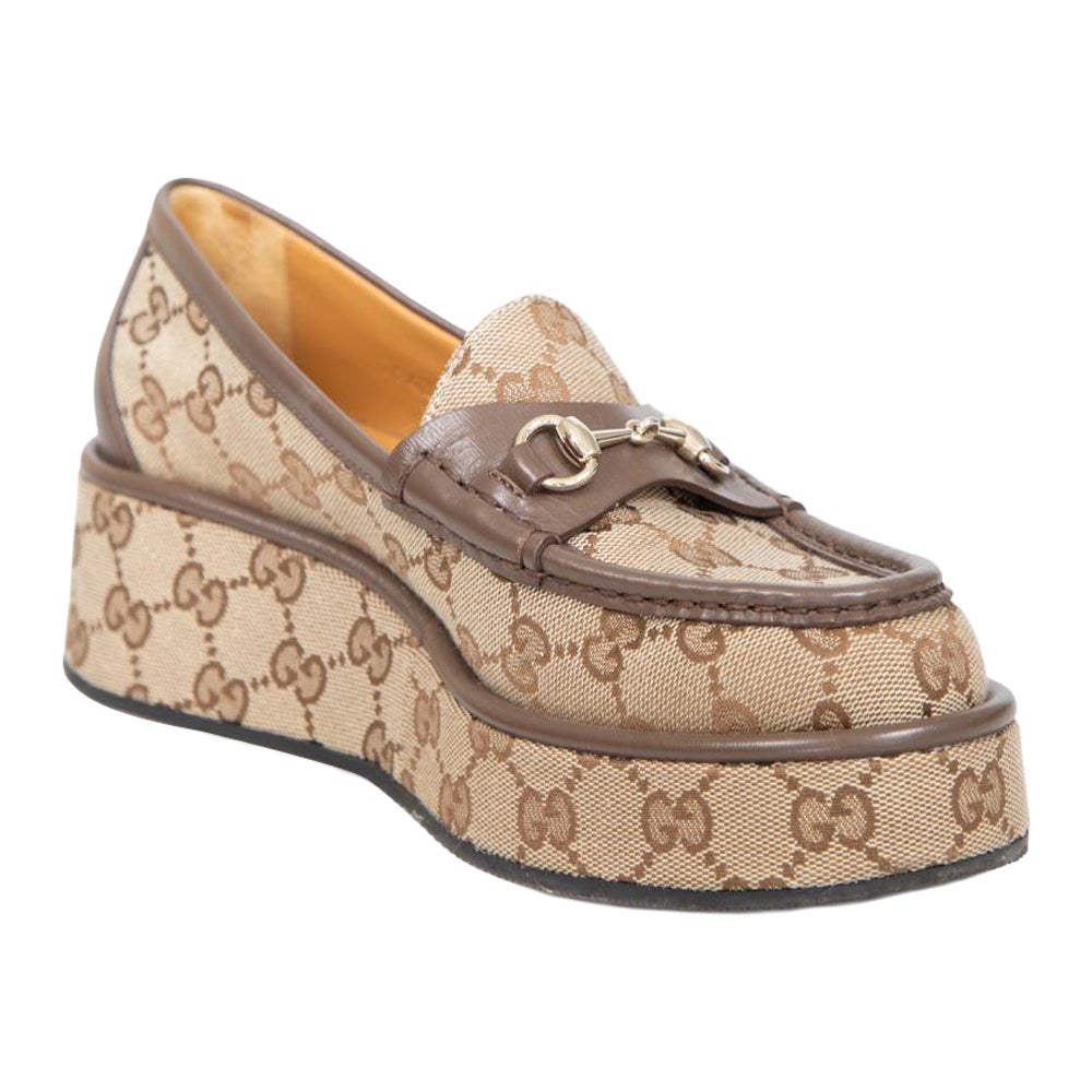 Gucci Brown GG Logo Platform Loafers Size IT 36 For Sale