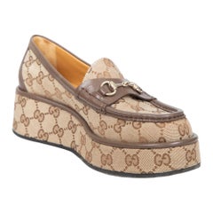 Gucci Brown GG Logo Platform Loafers Size IT 36