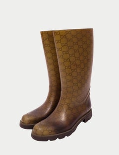 Gucci Brown GG Monogram Rubber Rain Boots - EU 38