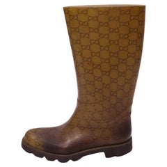 Gucci Brown GG Monogram Rubber Rain Boots - EU 38