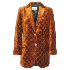 Vintage Gucci Brown GG Motif Velvet Single Breasted Blazer M